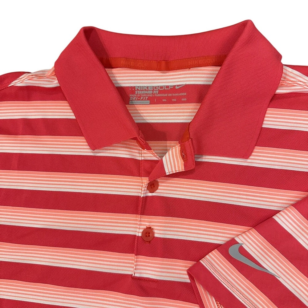 Nike Golf Polo Mens XXL Pink Orange Striped Dri-FIT Short‎ Sleeve Shirt